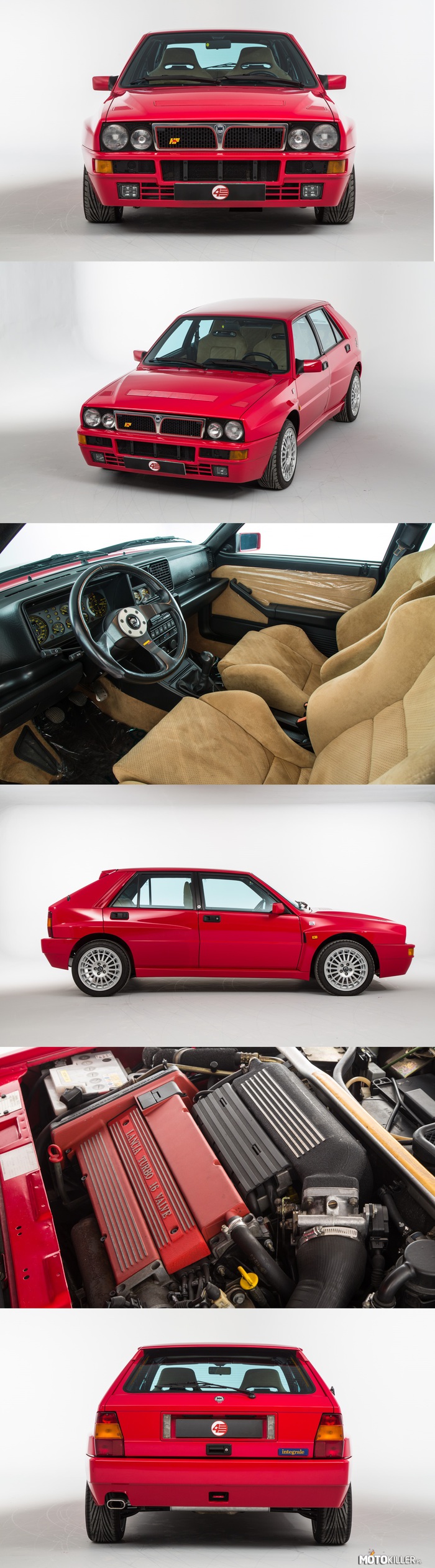 Lancia Delta Integrale Evo II 1994 – Finalna, najbardziej dopracowana wersja kultowej rajdówki w cywilnej odsłonie. Silnik 2.0 Turbo 16V 212KM na 5-biegowej manualnej skrzyni pozwalał osiągnąć 100km/h w czasie 5.7 s. Z wyposażenia auto posiada ABS, klimatyzację, fotele kubełkowe Recaro w alkantarze, kierownicę trójramienną Momo Corse. 